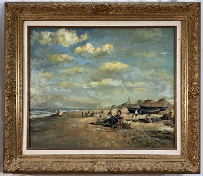 Lot 178 - English school oil on canvas- seaside scene