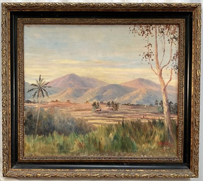 Lot 180 - Continental school oil on canvas of a mountainous landscape