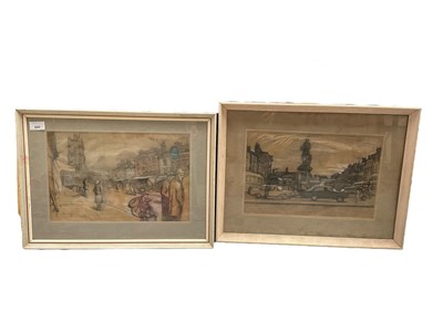 Lot 642 - Pair of chalk and charcoal drawings of street scenes, signed Rimmer and dated 1964.