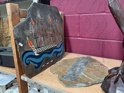 Lot 649 - Cornish slate picture of HMS Victory and another slate picture (2).