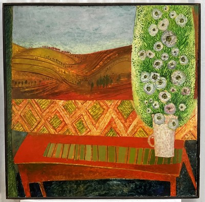 Lot 184 - Mid century oil on board landscape by F. Deutsch, 65cm x 65cm, framed