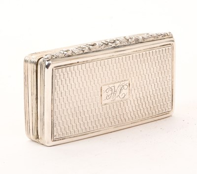 Lot 435 - William IV silver snuff box of rectangular form, with gilded interior and hinged cover