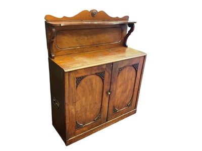 Lot 1479 - 19th century mahogany chiffonier with hinged panelled doors and raised gallery back.