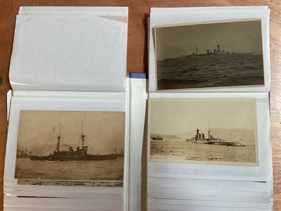 Lot 1192 - Selection of Military postcards war ships in album, all identified.