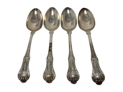 Lot 513 - Four William IV/early Victorian silver Scroll Rosette pattern tablespoons, London 1836-1839