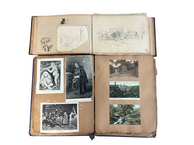 Lot 1196 - Scrapbook containing Victorian scenic views, postcards, cuttings etc, album of pencil drawings and sketches.