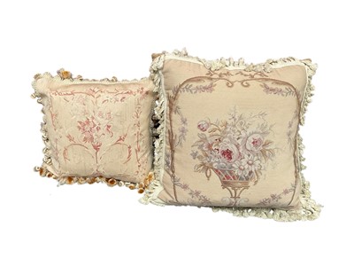 Lot 2104 - Two Aubusson style tapestry cushions plus two similar cushion covers