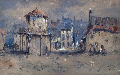 Lot 137 - George James Knox, watercolour, town scene, 10 x 15cm, glazed frame