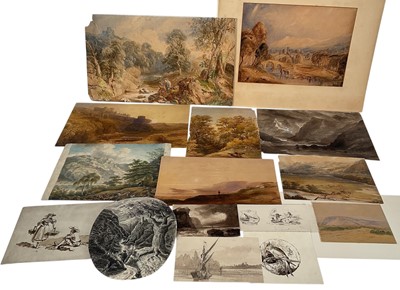 Lot 65 - Collection of 18th and 19th century watercolours and drawings, 15 works, all unframed.