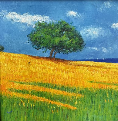 Lot 190 - Contemporary oil on canvas, landscape, indistinctly signed