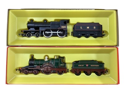 Lot 1902 - Tri-ang Hornby OO Gauge GWR 4-2-2- Lord of the Isles tender locomotive 3046, R354 & BR green Co-Co Type 3 diesel D6830, R751, plus Hornby LMS lined black 4-4-0 Class 2P Fowler tender locomoti...