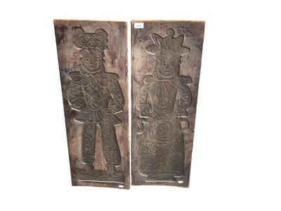 Lot 2483 - Pair of large old carved pine gingerbread moulds