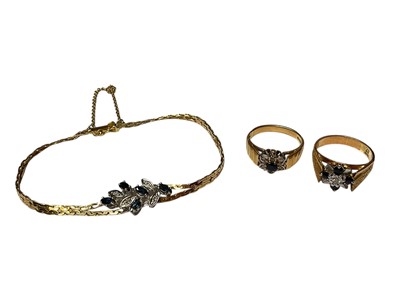 Lot 179 - Two 18ct gold sapphire and diamond cluster rings and a similar 18ct gold bracelet