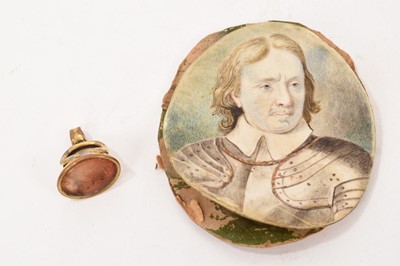 Lot 995 - Watercolour on ivory depicting of Oliver Cromwell, together with a seal fob of Cromwell