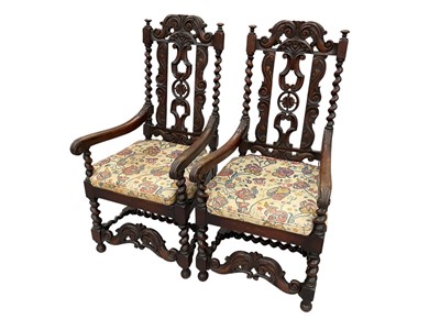Lot 1502 - Pair of 19th century carved open armchairs
