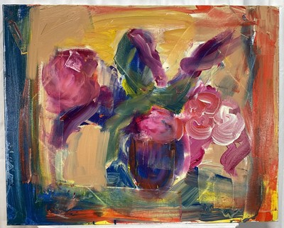 Lot 296 - Annelise Firth (b. 1961) oil on canvas, Hydrangea, Roses and Buddleia, 2024, signed verso, 61cm x 76cm, unframed