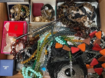 Lot 144 - Group of vintage bead necklaces, simulated pearls, other costume jewellery, two wristwatches and a ladies cigarette holder