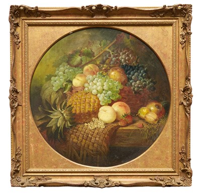 Lot 1220 - William E. D. Stuart (1826-1873) oil on canvas - Still Life Fruit on a Ledge, signed, tondo 58cm, in gilt frame