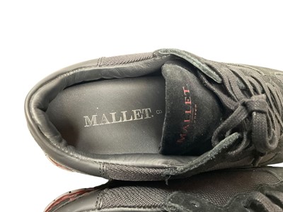 Lot 2107 - Michael Kors trainers Brenden white / silver size 5 new. Two pairs of Mallett London trainers Popham Gas Infared pre-owned and Popham Gas Midnight Blue pre-owned. Both size 8, boxed with light...