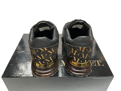 Lot 2107 - Michael Kors trainers Brenden white / silver size 5 new. Two pairs of Mallett London trainers Popham Gas Infared pre-owned and Popham Gas Midnight Blue pre-owned. Both size 8, boxed with light...