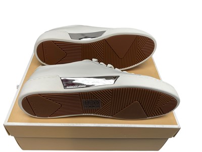 Lot 2107 - Michael Kors trainers Brenden white / silver size 5 new. Two pairs of Mallett London trainers Popham Gas Infared pre-owned and Popham Gas Midnight Blue pre-owned. Both size 8, boxed with light...
