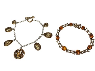 Lot 54 - 9ct gold and citrine bracelet, together with a yellow and white metal pendant drop bracelet