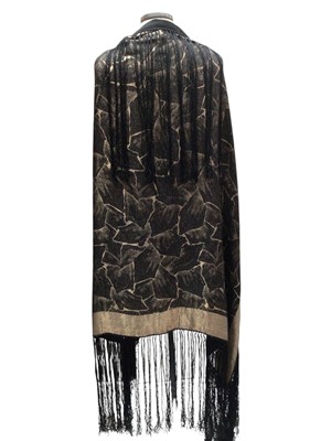 Lot 2121 - Large 1930s embroidery bedspread, 1920s Art Deco black and gold silk shawl and an Edwardian page boy's outfit (3)