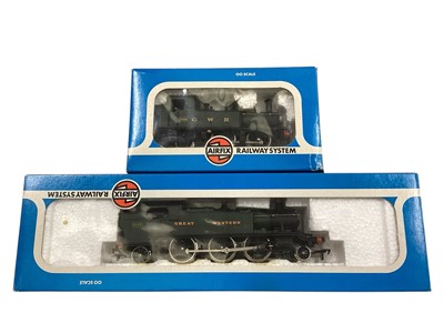 Lot 1953 - Airfix OO Gauge GWR 2-6-2 Prairie Tank Locomotive 6110, boxed 54150-1 & 0-4-2 Class 1400 Tank Locomotive, boxed 54152-7, plus GWR coaches, Roco DB E144 electric locomotive and other makers r...