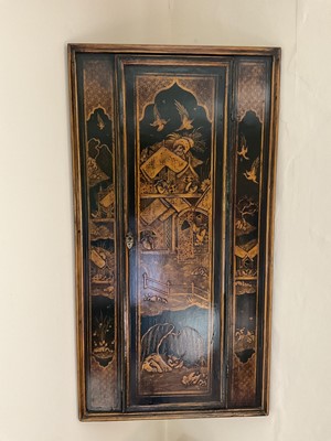 Lot 1480 - George III style japanned hanging corner cupboard.