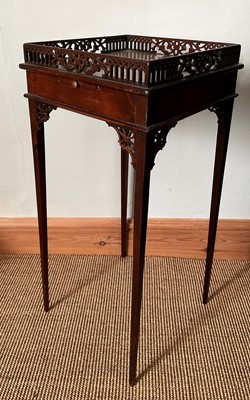 Lot 1483 - George III kettle stand with pierced gallery and candle slide
