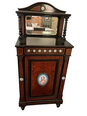 Lot 1484 - Late 19th / early 20th century ebonised, amboyna inlaid and Sèvres s...