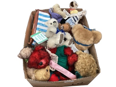Lot 1965 - Box of small designer and other bears makes include G Rumpy Bears, Russ, Margaret Sweetland bear, Victorian Allum, small Paddington etc.