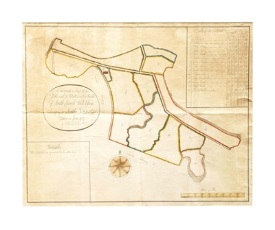 Lot 1021 - Hand-drawn estate map for an Estate called Hitcotts in the Parish of South Church, Wick, Essex, dated 1787.