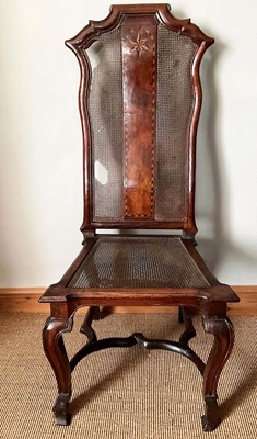 Lot 1487 - Early 18th century walnut and inlaid caned high back side chair....