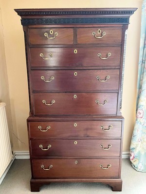 Lot 1493 - George III mahogany chest on chest with blind fret angles