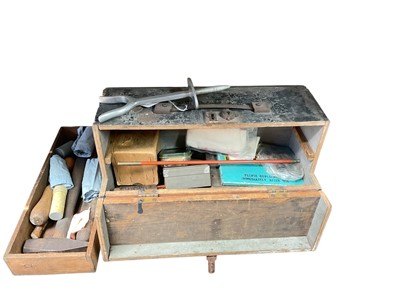 Lot 717 - British military issue rifle maintenance kit containing various tools, in wooden box.