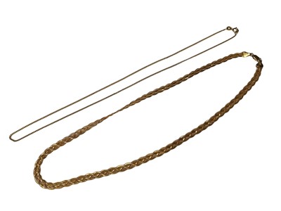 Lot 97 - 9ct gold four strand woven necklace and 9ct gold trace chain (2)