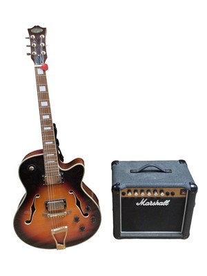 Lot 2203 - Stagg A300 jazz guitar and Marshall amplifier
