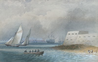 Lot 95 - Sergeant, 19th century English School watercolour - Portsmouth with the Victory, signed and inscribed, unframed 21cm x 33cm