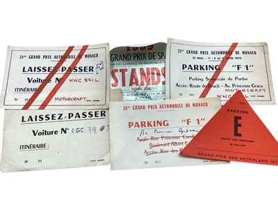 Lot 2155 - Collection of twenty one 1960's and 70's Formula , F1 Grand Prix passes for British and European Races including Monaco, Spa and Silverstone (18).