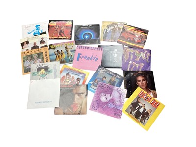 Lot 2292 - Case of single records including Prince, ZZ Top, Flock of Seagulls, Twisted Sister, Graham Parker, Michael Jackson, John Lennon, Split Enz, Big Country, etc