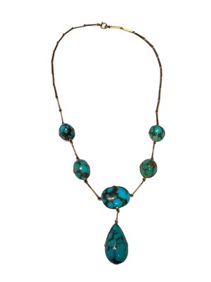 Lot 223 - Gold and turquoise necklace