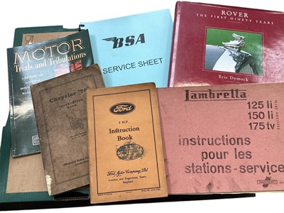 Lot 2168 - Group of various motoring related manuals and books to include Jaguar E - Type Series 3 V12 repair operation manual, MG Magnette MK III Worksop manual and Austin Sheerline Service manual (1 box)...