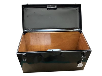Lot 2174 - Motoring interest- black painted tool box with plywood lined interior, 46 x 28cm.