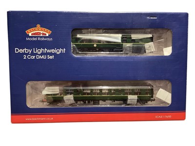 Lot 1771 - Bachman OO Gauge BR green with yellow warning panel Derby Lightweight 2 Car DMU Set, boxed 32-515A (1)