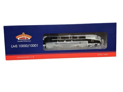 Lot 1775 - Bachmann OO Gauge BR green eggshell blue waistband LMS 10000 diesel, boxed 31-996, BR green small yellow panel Class 40 diesel D369, boxed 32-481, Black & Chrome with LMS lettering LMS 10000...