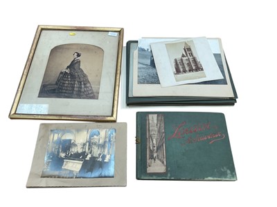 Lot 1251 - Quantity of mixed Victorian and later photographs including large colour tinted framed phot of woman in crinoline by Maull & Polyblank.