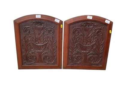 Lot 2540 - Large pair of Victorian carved walnut panels with arched tops.