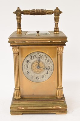Lot 667 - Bold repeating carriage clock of classical form with corinthian columns to corners
