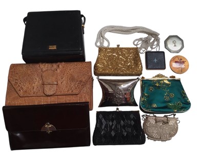 Lot 2138 - Group of vintage purses, bags, compacts etc, including two Eastern white metal purses